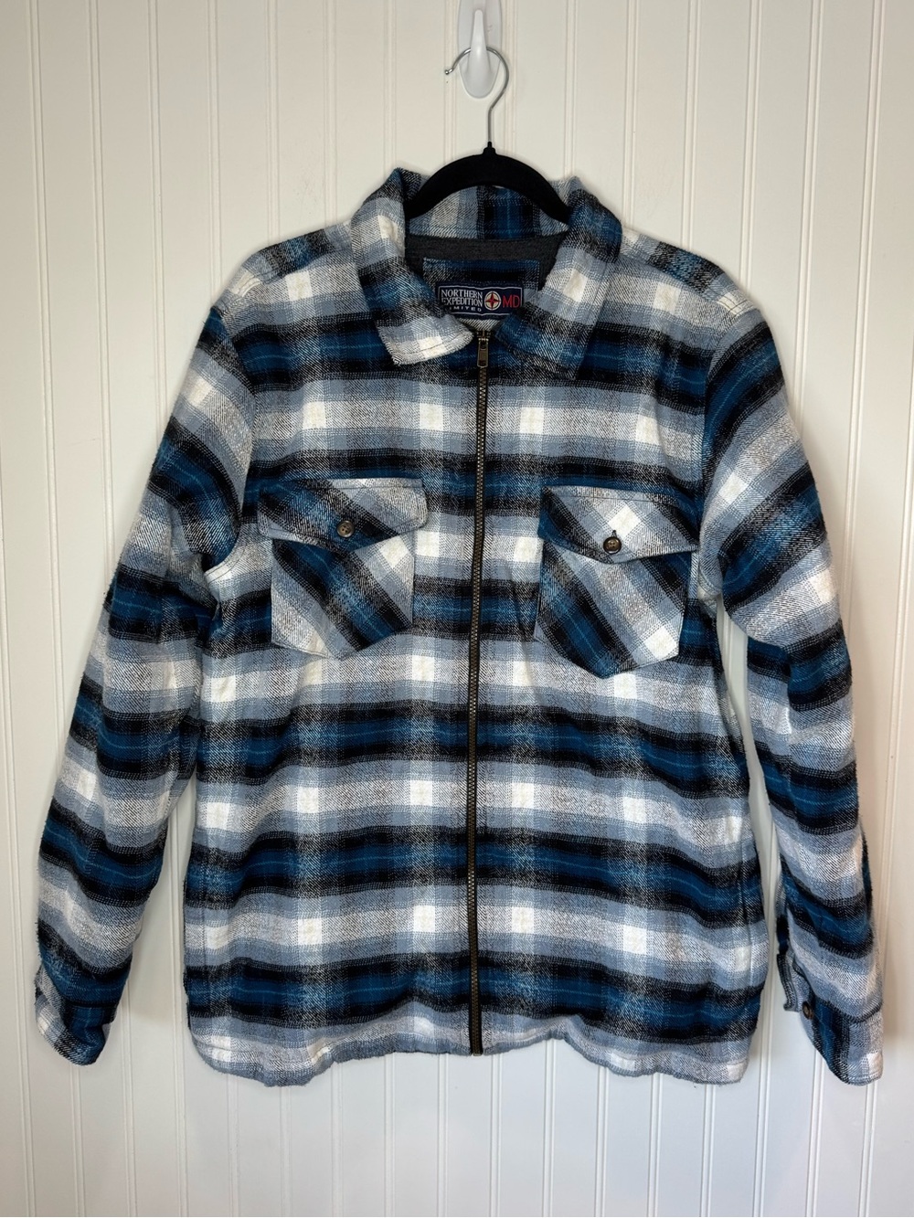 Northern Expedition Mens Plaid Zip Front Shirt Lined Collared Jacket Medium
